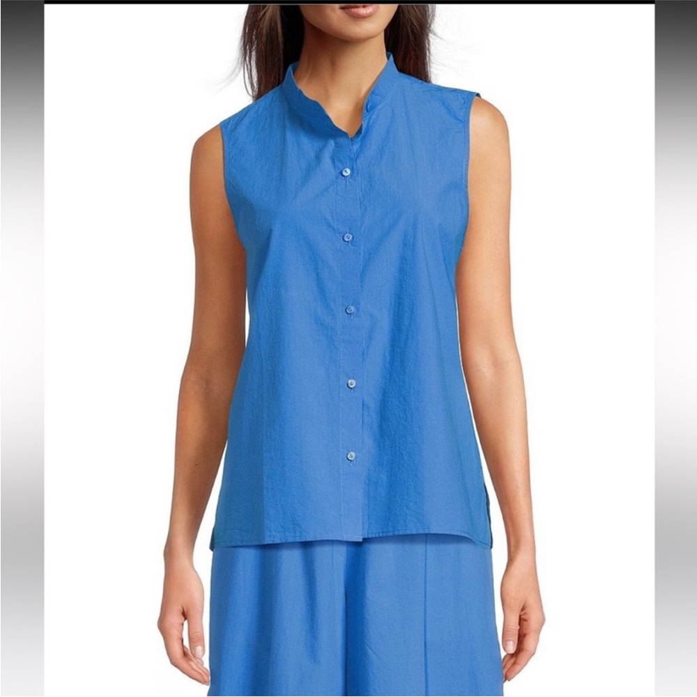 Eileen Fisher Washed Organic Cotton Poplin Mandarin Collar Button-Front Shirt